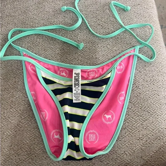 Pink Striped Bikini Bottom Victoria’s Secret tie bottoms - Picture 3 of 6